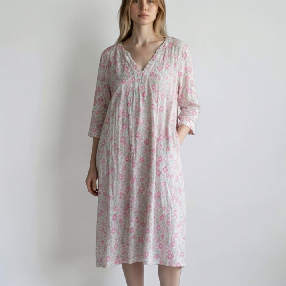 Miss Elaine Nightgown Womens Size‎ XL Pink Lace Floral Cottagecore Midi Pockets